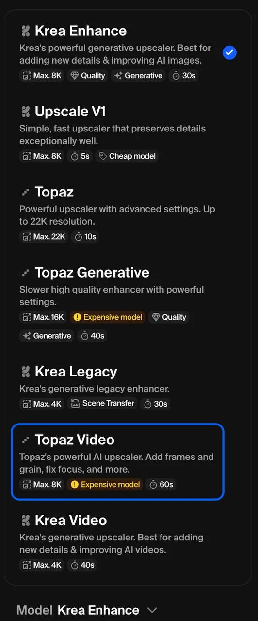 Krea додала відеоапскейлер Topaz Video AI: хмарне збільшення роздільності відео